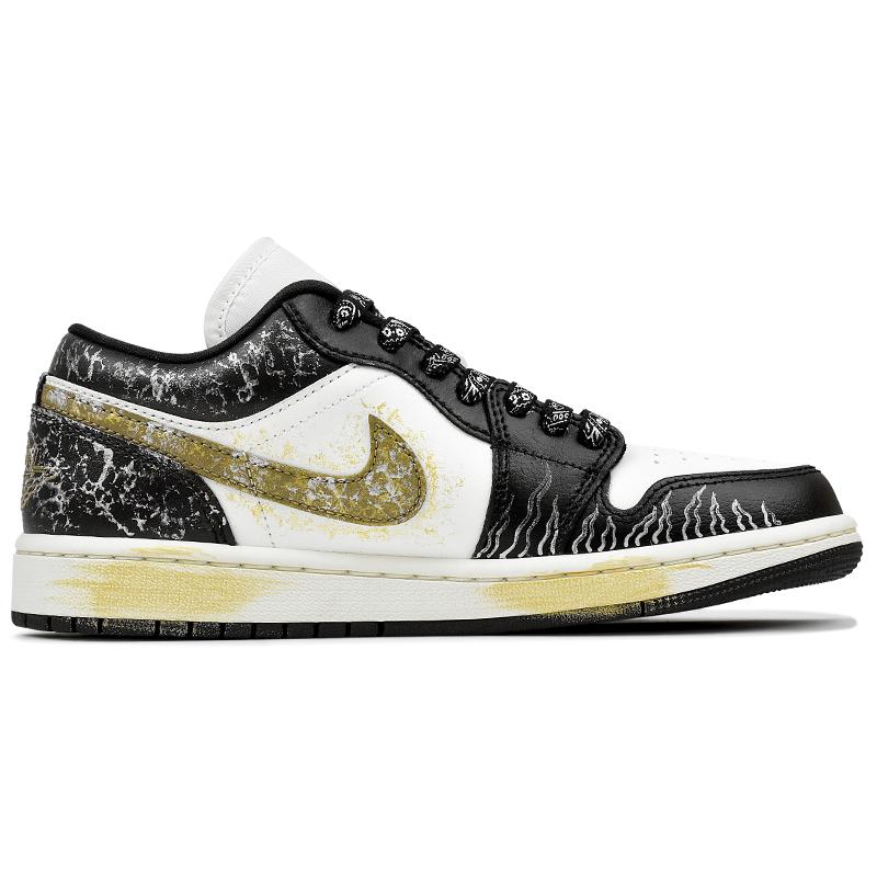 Jordan Air Jordan 1 Abrasion Resistant Low top Vintage Basketball Shoes Women's Black White Gold DC0774-200(Team96-)