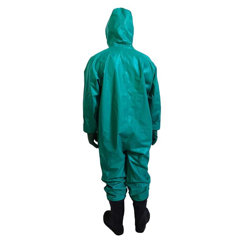 Grüner chemikalienbeständiger PVC-Anzug: Säure- und alkalibeständiger, Ganzkörper-, flüssigkeitsdichter, langlebiger Notfall-Feuerwehrschutzkleidung