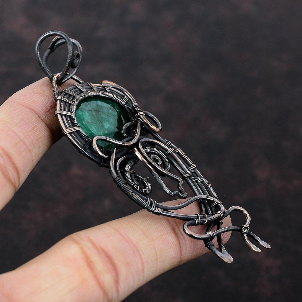Faceted Zambian Emerald Copper Pendant Copper Wire Wrapped Gemstone Pendant Handmade Copper Jewelry Engagement Gift Dainty Wire Wrap Jewelry