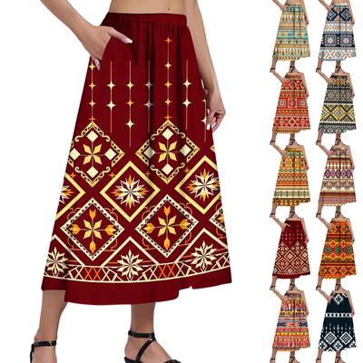 Damen Lässige Mode Bedruckter Rock Elastischer Lockerer Tasche Faltenrock Halber Körper (Mit Seitentasche)