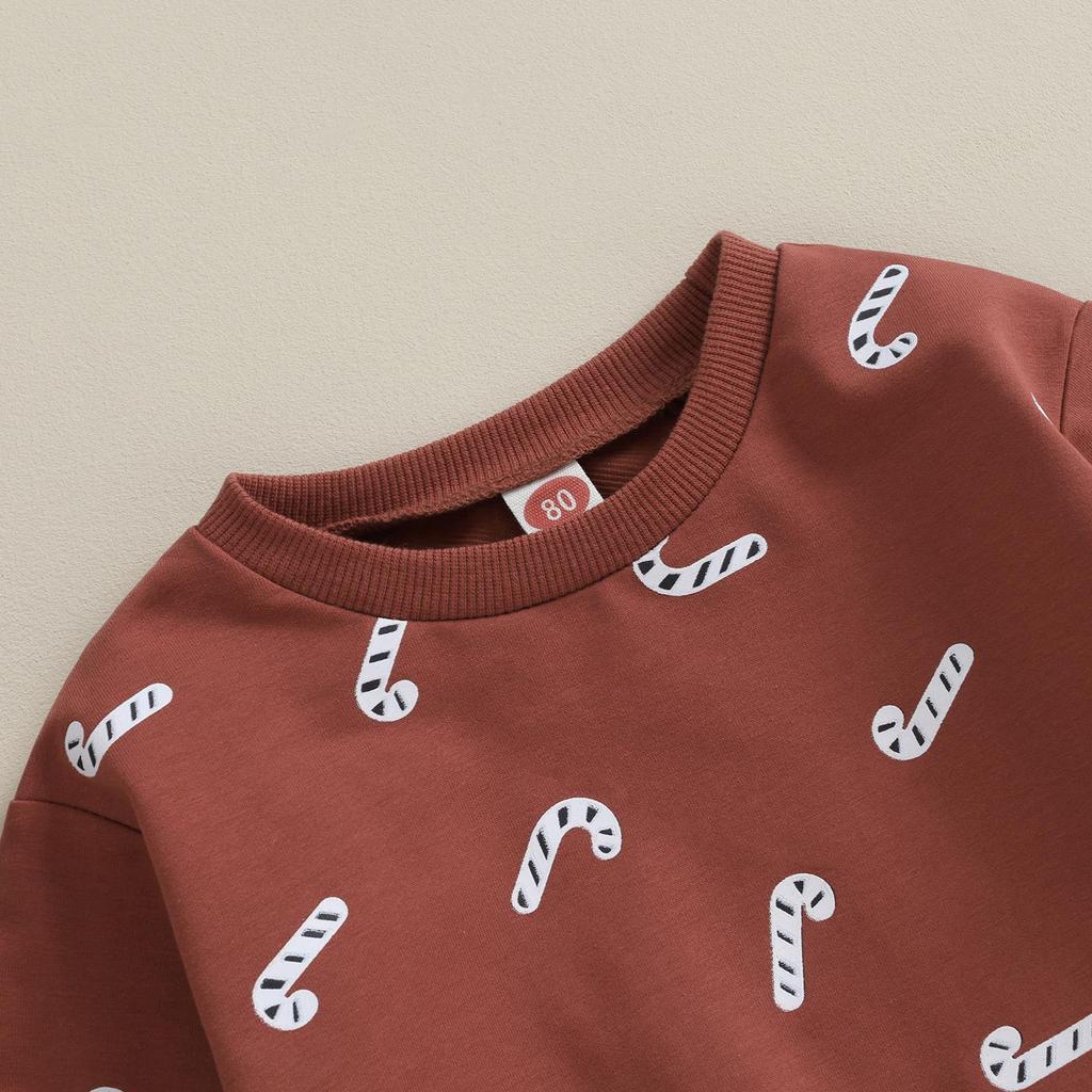 Christmas Baby Boys Girls Clothes Set Candy Cane Print Sweatshirt+Pants 2pcs Suit Kids Casual Outfits