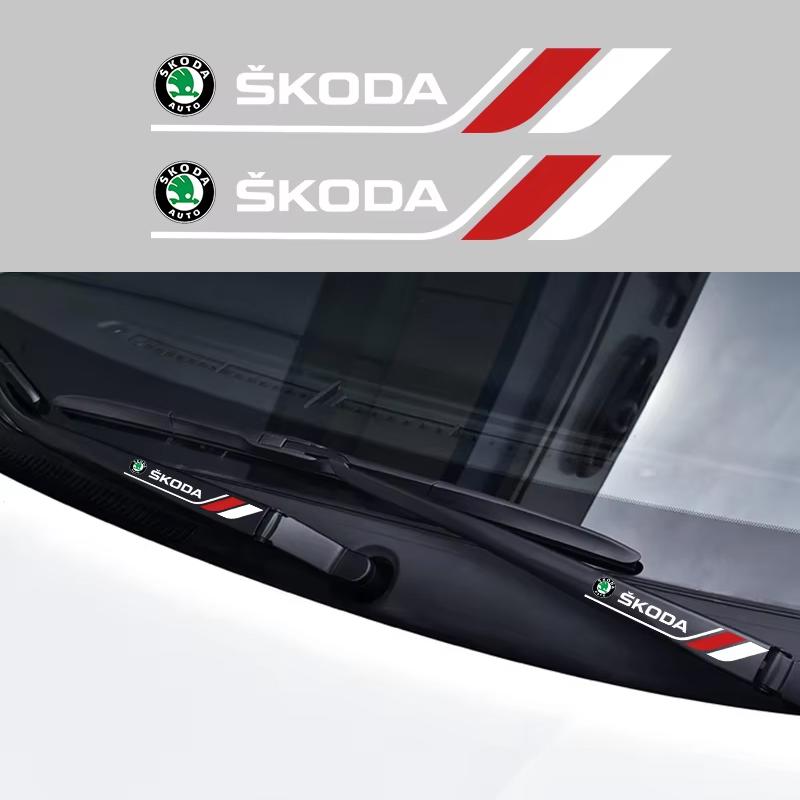 dclaq2 2pcs Car Crystal emblem Decals Car Window Wiper Stickers For Skoda Octavia a5 a4 Fabia Superb Rapid Mk3 Yeti Kodiaq