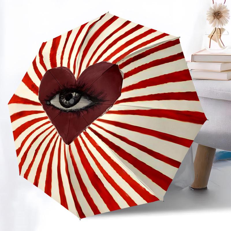 1pc Heart Eye Symbol Umbrella Portable Home Essential Umbrella Folding Umbrella Durable Iron Frame yy251128014