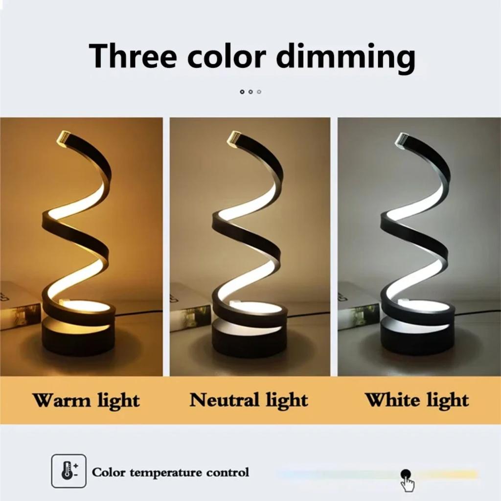 JOYBLISS USB Plug In Creative Spiral LED Night Light Dimmable 3 Colors Adjustable for Living Room Office Desk Table Bedroom Bedside Decor