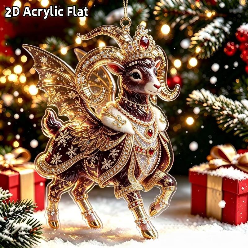 2D Flat Goat Hanging Ornament Acrylic Animal Pendant Christmas Tree Decoration Car Rearview Mirror Charm New Year Hanging