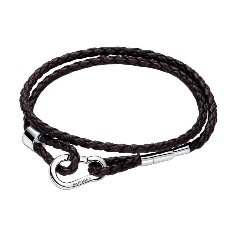 Pandora Moments Series Woven Design Bracelet Unisex Bracelet Brown 593338C01 Mirror Jewelry Box