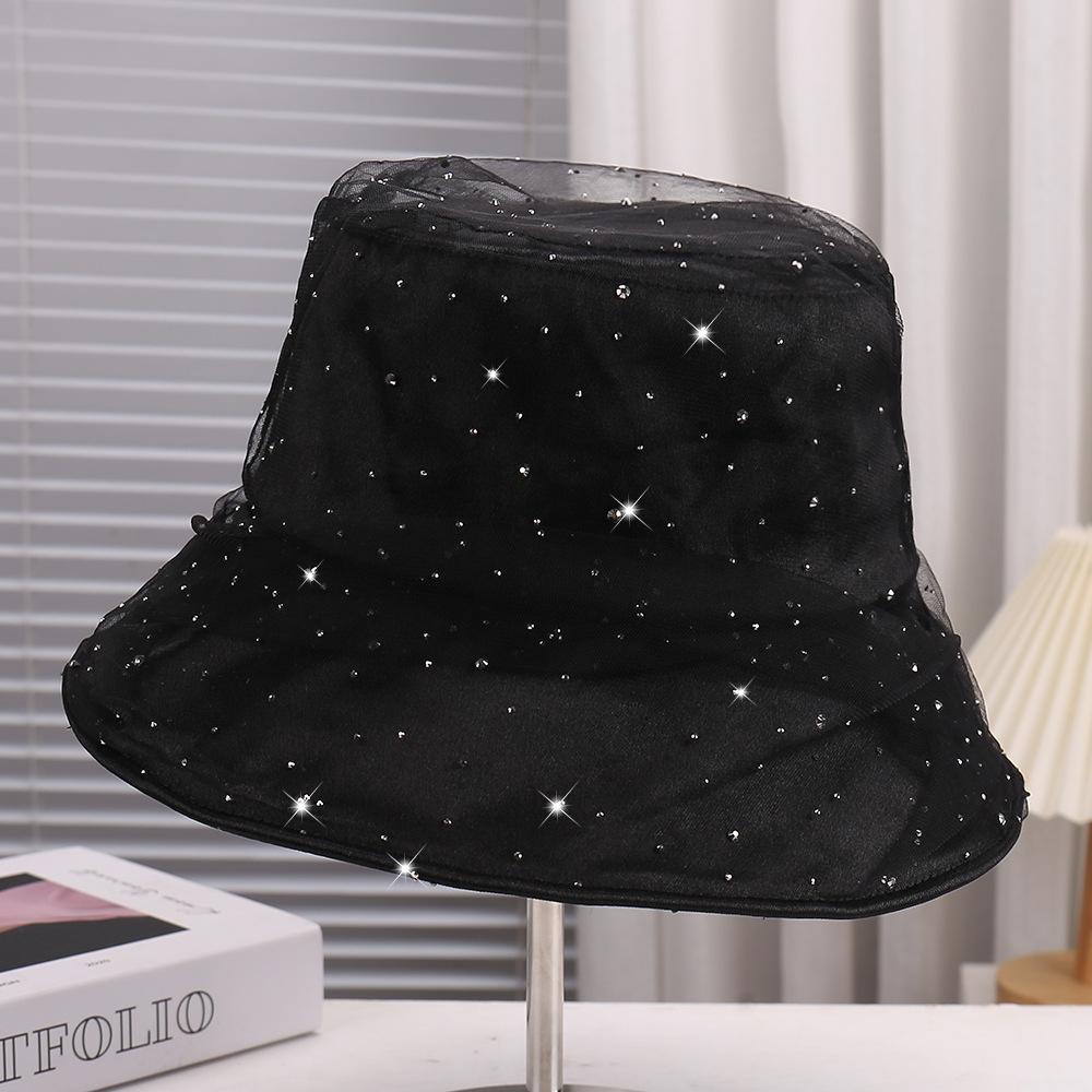 Rhinestone Decorated Solid Color Spring Summer Fisherman Hat Breathable Outdoor Basin Cap Fashionable Versatile Hat for Men Wome