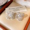 18K Gold Plated Zirconia Flower Stud Earrings - Elegant High-End Jewelry for Women