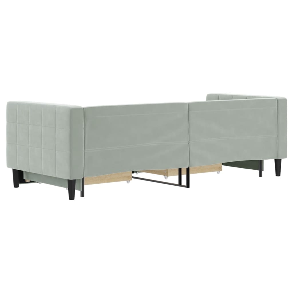 2 In 1 Pull Out Daybed with Drawers Light Grey 80x200 Cm Velvet