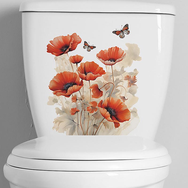 

Наклейки для ванной комнаты и туалета, современные минималистичные цветы, самоклеящиеся картины для украшения ванной комнаты 1PCS