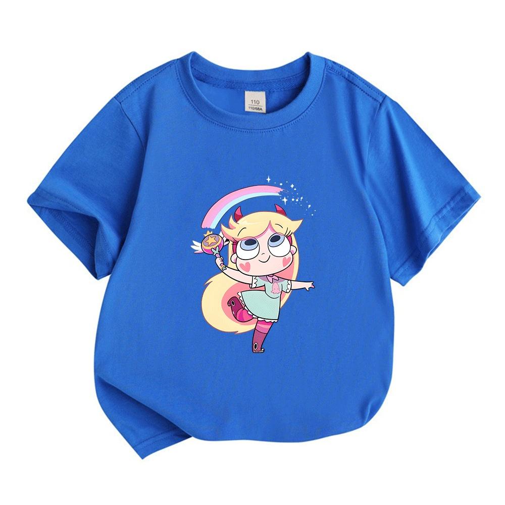 Kids Boys Girls Crew Neck Short Sleeve 100% Cotton T-Shirt, Cute Cartoon Magic Girl Print Casual Tees for Daily Wear Home School Summer Outfit