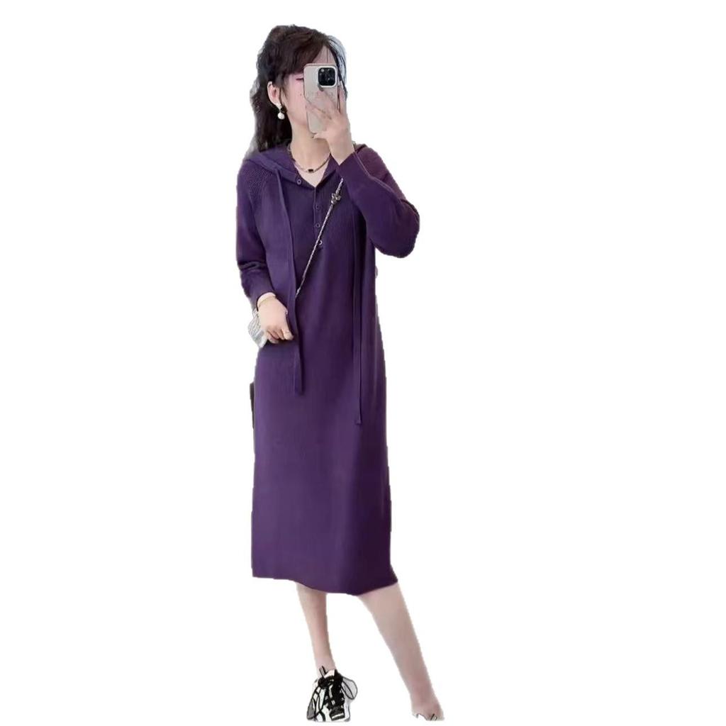 Chic French Hooded Dress - Women's Small, Loose-Fit, Casual, Spring & Autumn 