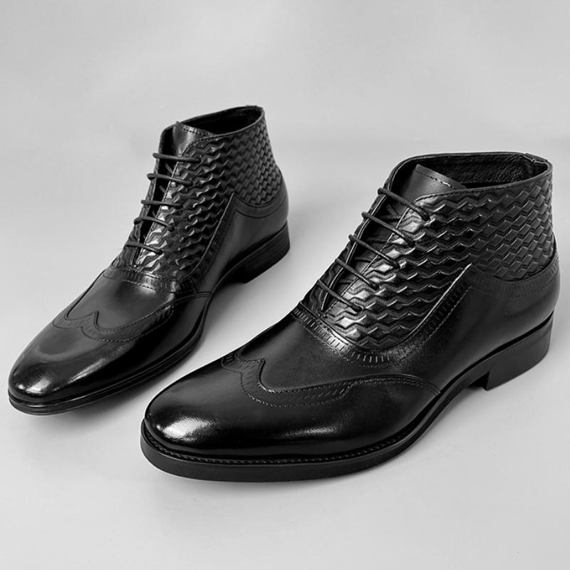 

New men s Chelsea boots, genuine leather top layer cowhide and fleece warm shoes, business casual ankle boots zapatos sapat a22 46 чёрный