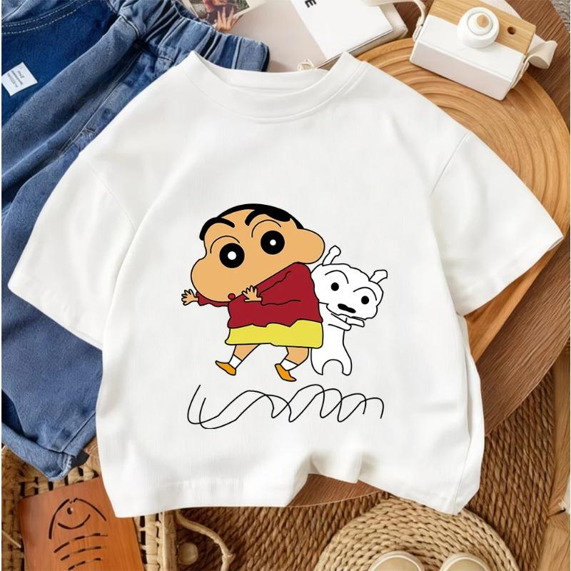 Summer Lightweight T-shirt, Cute Cartoon Print, Casual Children's Round Neck, Crayon Shin-chan, Boys and Girls