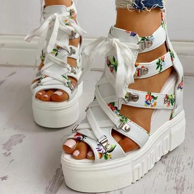 Freizeit Keilabsätze Damenschuhe 2024 Sommerschuhe Damen Sandalen Plateau Schnürsenkel Hohe Absätze Freizeitschuhe Damen Sandalen