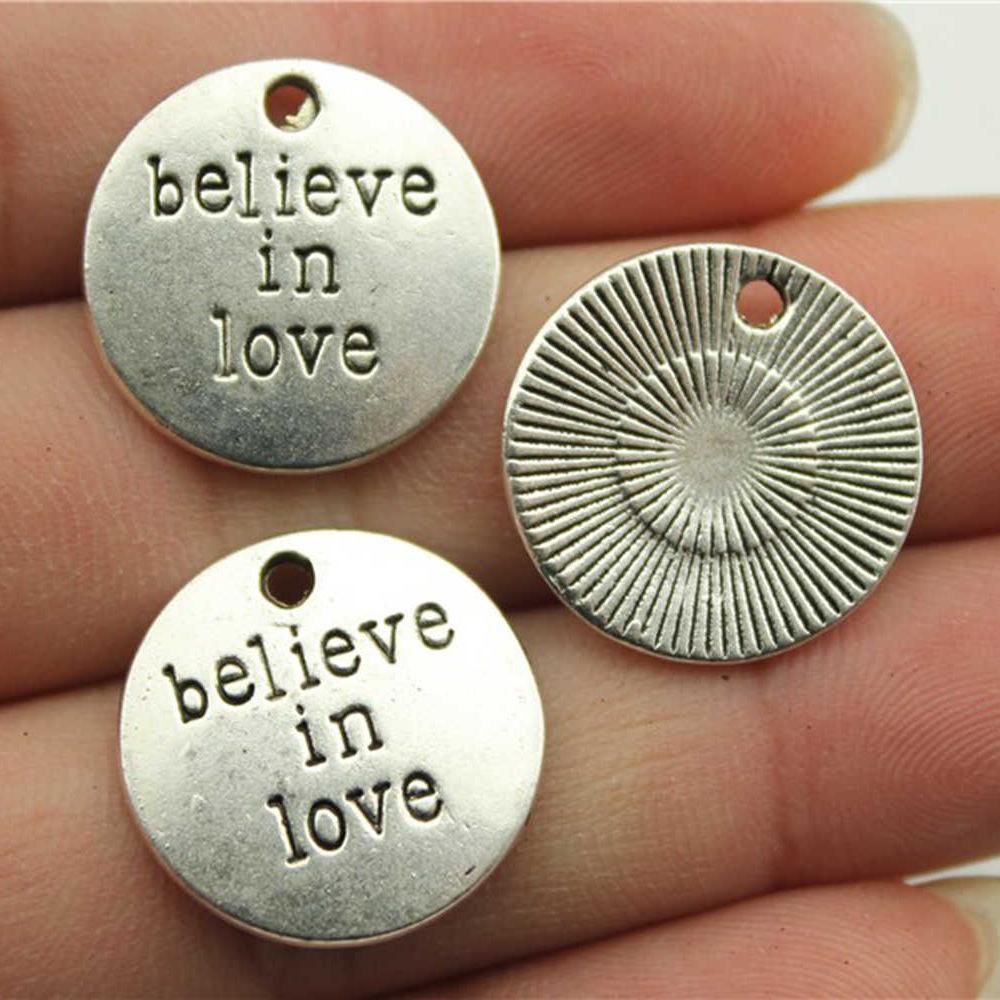 10pcs Believe Charms Believe In Love Charms For Jewelry Making Antique Bronze Silver Color Pendants DIY Crafts Making Findings