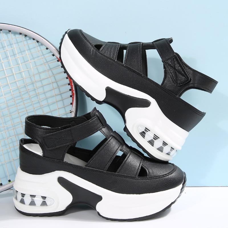 Fashion Women's Sandals New High Quality Buckling Platform Sandals Summer New Closed Toe Office and Career Summer Solid Wedge Shoes