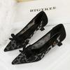 Fashion Sexy Lace Kitten High Heels Women Pumps Bowknot Low-heel Women Shoes Leopard Print Sexy Party Shoes Large Size 43 Ladies Shoes