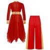 Mädchen Liturgisches Tanzoutfit Langarm Colorblock Metallic Lyrisches Kleid Weitbeiniges Hosen-Set