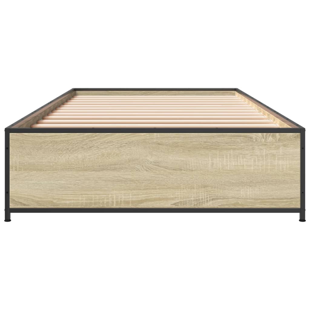 Bed Frame in Sonoma Oak Finish 75 x 190 cm Made of Engineered Wood and Metal