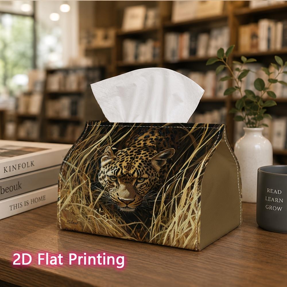 1pc, 2d Flat Printing, Tissue Box Silent Stalker In the Grassland: Leopard Pattern Printed Tissue Box, Suitable for Bathrooms, Living Rooms, Bedrooms,