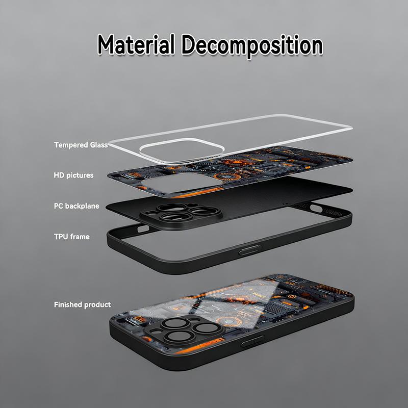 Cool Circuit Board Tempered Glass Phone Case for iPhone 17 18 Pro Max 13 12 11 Pro 14 15 16 Plus 16E 17Air X XR XS 7 8 SE2 Cover