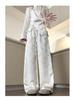 New Chinese Style Women's Jacquard Satin Wide Leg Pants - Spring Collection