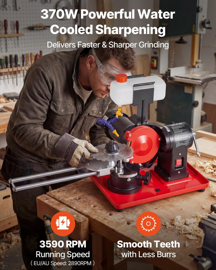 VEVOR Circular Saw Blade Sharpener with Water Tank, 370W 2890RPM Rotary Angle Mill Grinder