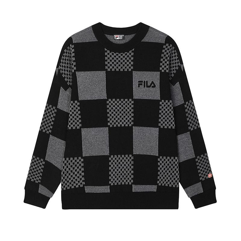 Fila Original Checkered Fashion Warm Pullover Sweater Men Sweater Black F51M519402FBK