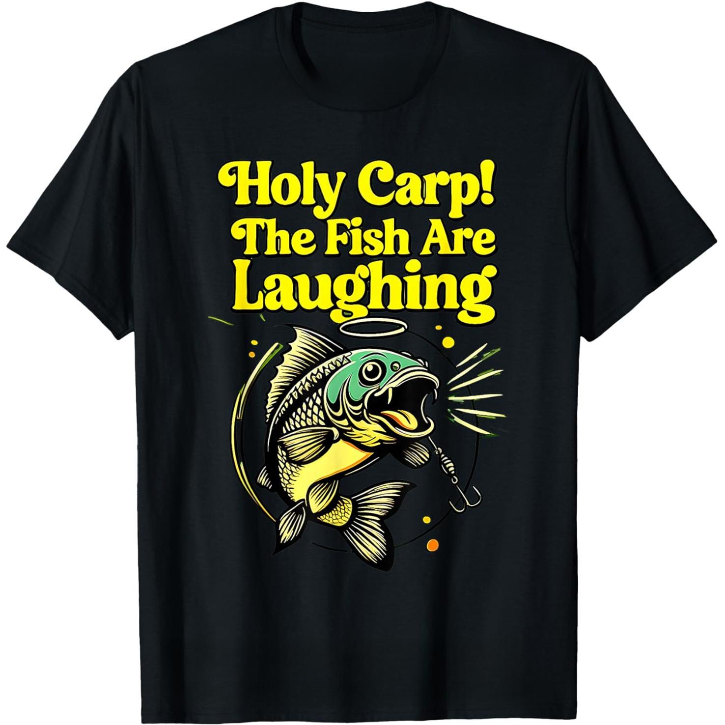 Holy Carp Funny Carp Fishing RetroT Shirts Unisex Women Pure Cotton Humor Streetwear Tee Shirt Short Sleeve Unisex Loose Clothing M