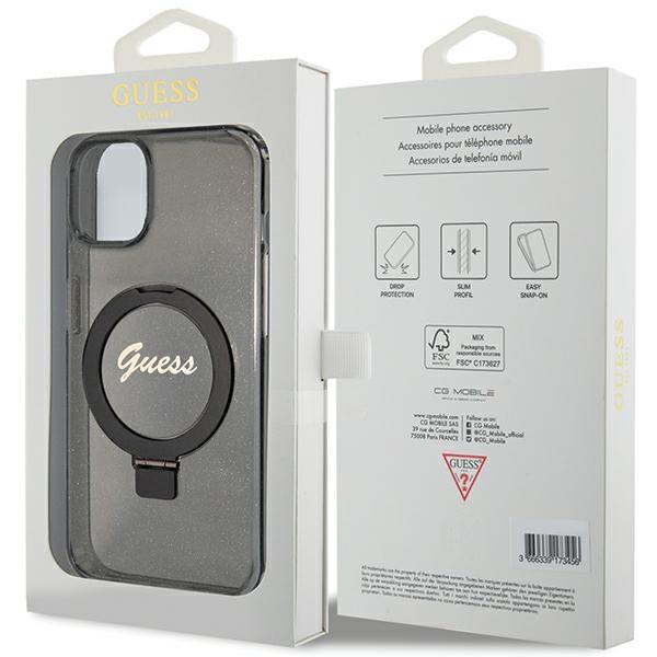 Guess Guhmp13Mhrsgsk Iphone 13 / 14 / 15 6.1 Czarny/Black Hardcase Ring Stand Script Glitter Magsafe