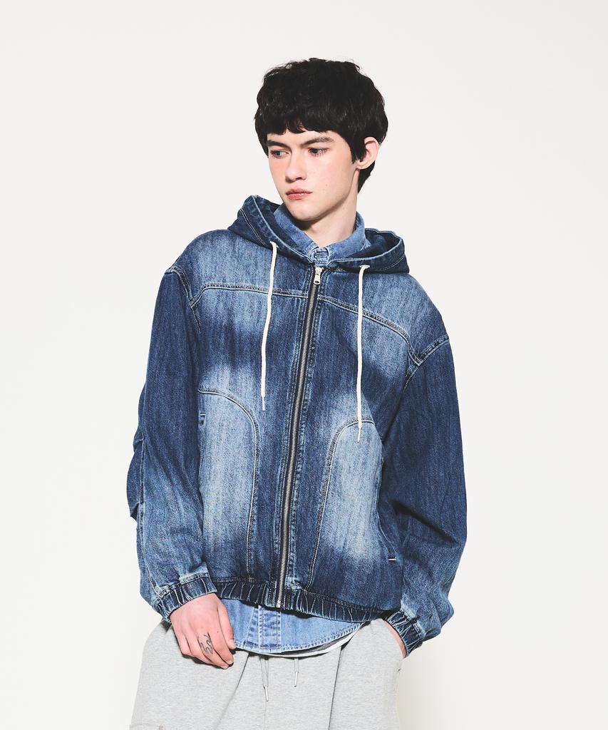 Annoyed Cut Brushed Denim Zip-Up Hoodie Lq1Ju032_Indigo