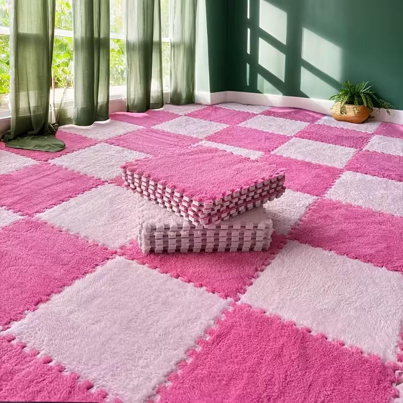 30x30cm EVA Foam Plush Interlocking Floor Mat Soft Carpet Tiles Play Mat Non-Slip Puzzle Rug for Home Living Room
