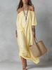 New Spot European and American Spring and Summer Elegant Striped Off-the-shoulder Loose Vacation Fashion Temperament Dress Women