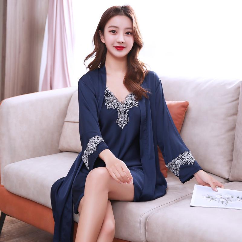2024 Spring/Summer Women's Silk Pajama Set: Sexy Camisole & Thin Ice Silk Nightgown with Korean Style Robe