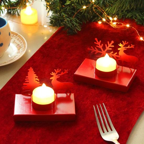 Pack of 2 Christmas Reindeer Tealight Candle Holder Stand for Table Decoration Indoor Outdoor Xmas Decor for Home Church Office Gift