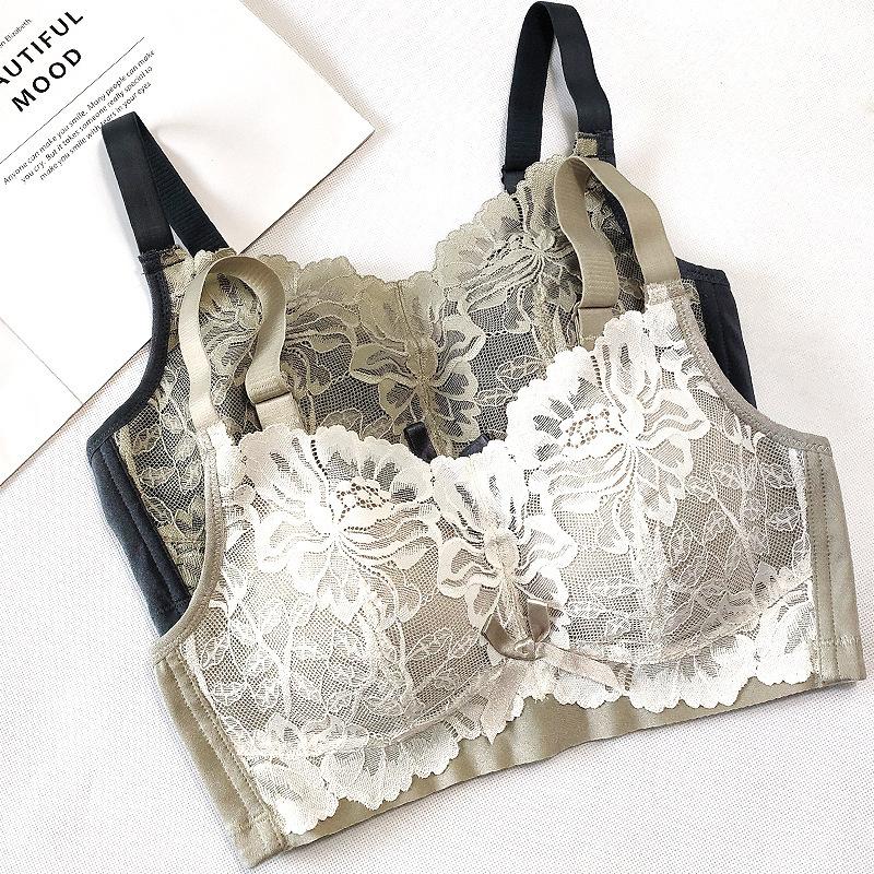 Thin Large Chest Without Steel Ring Bra Adjustable Bra Lace Bra Large Size Women's Underwear