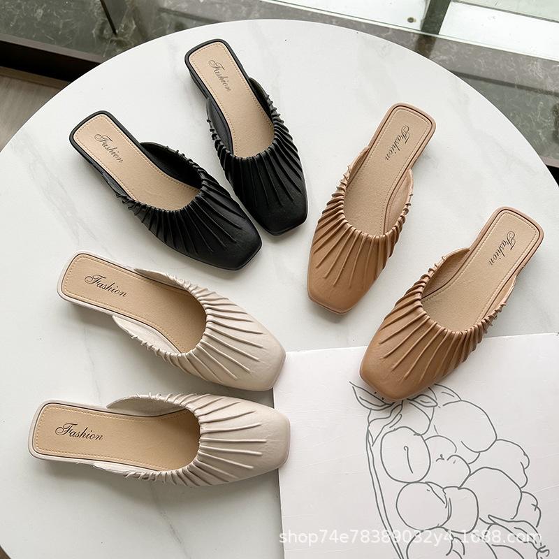 Baotou half slippers female Kuaishou summer lazy one pedal flat-bottomed non-slip female slippers