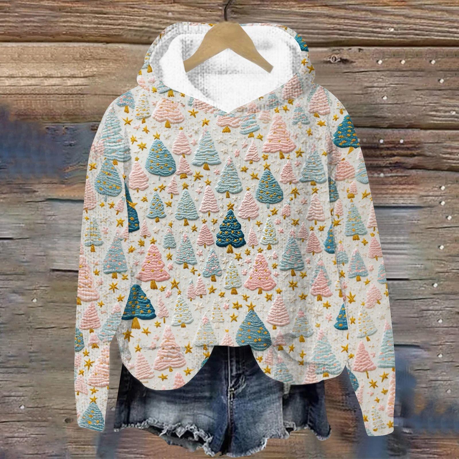 Женская мода повседневная вязанная кофта с длинным рукавом и рождественским принтом M 1724₽