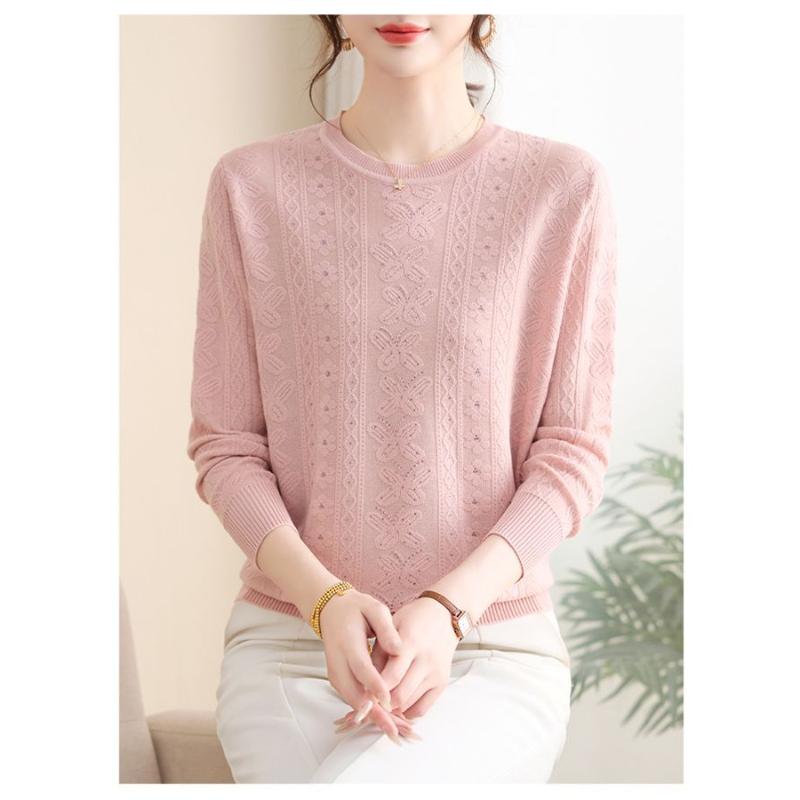 Spring and Autumn Women's Spliced   Pullover Round Neck Fashionable Solid Color Loose Base Slim Knitted Sweater