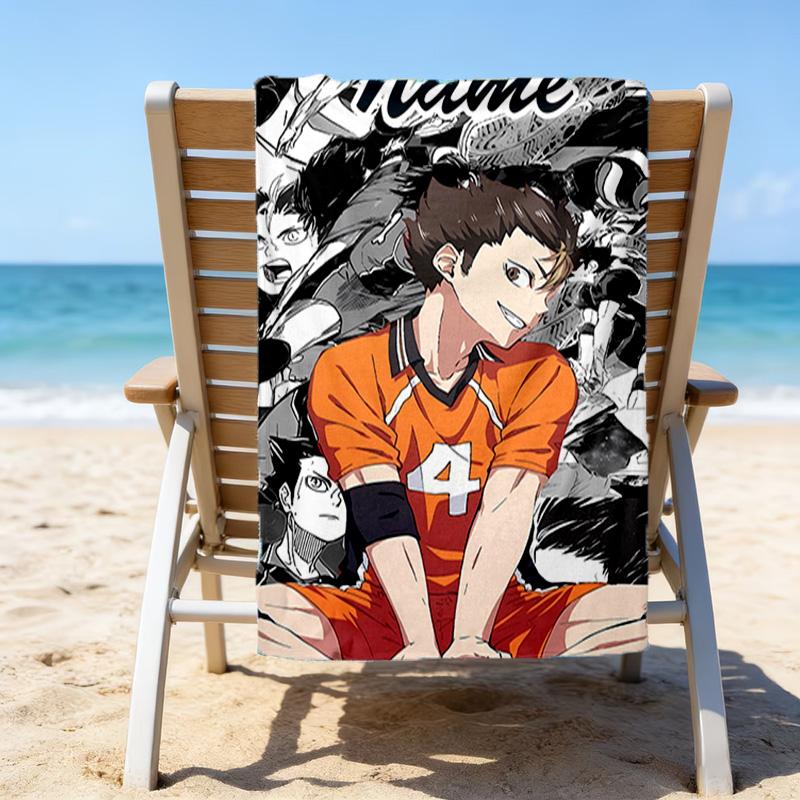 1pc Haikyuu4 Beach Towel with Custom Name, Beach/Swimming/Bath/Picnic/Camping Towel, Suitable for Seaside Beaches