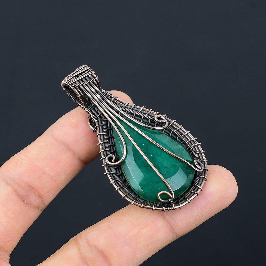 Emerald Pendant, 999 Copper Wire Wrapped Pendant Gemstone Jewelry, Handmade Pendant Amazing Jewelry, Gift For Her