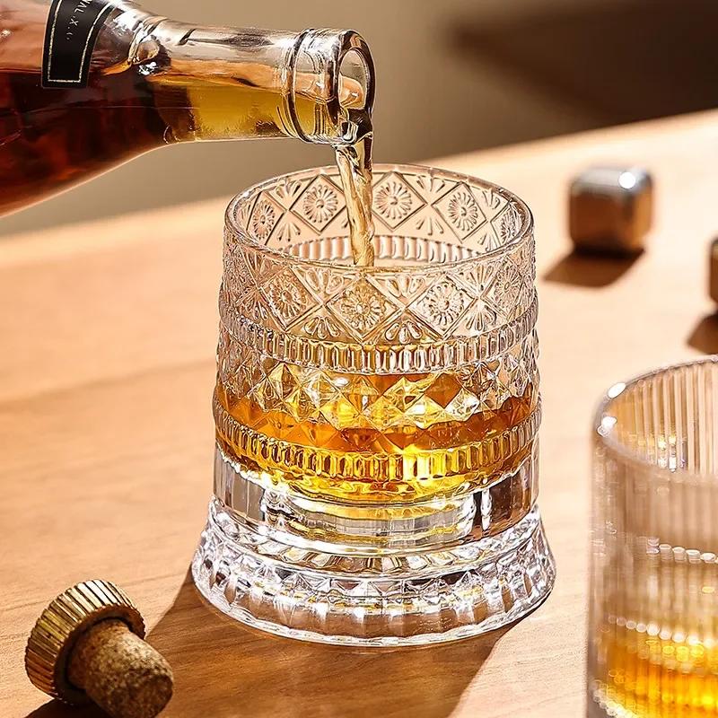 255 ML Whiskey Glass Transparent Wine Glass Household Heat-resistant Rotatable Beer Cup Party Drinkware Creative ornaments