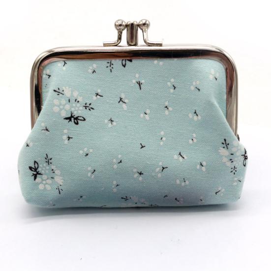 Floral Canvas Coin Purse, Women Change Purse with 2 Compartments, Kiss Lock Closure Pouch for Cash Coins Cards