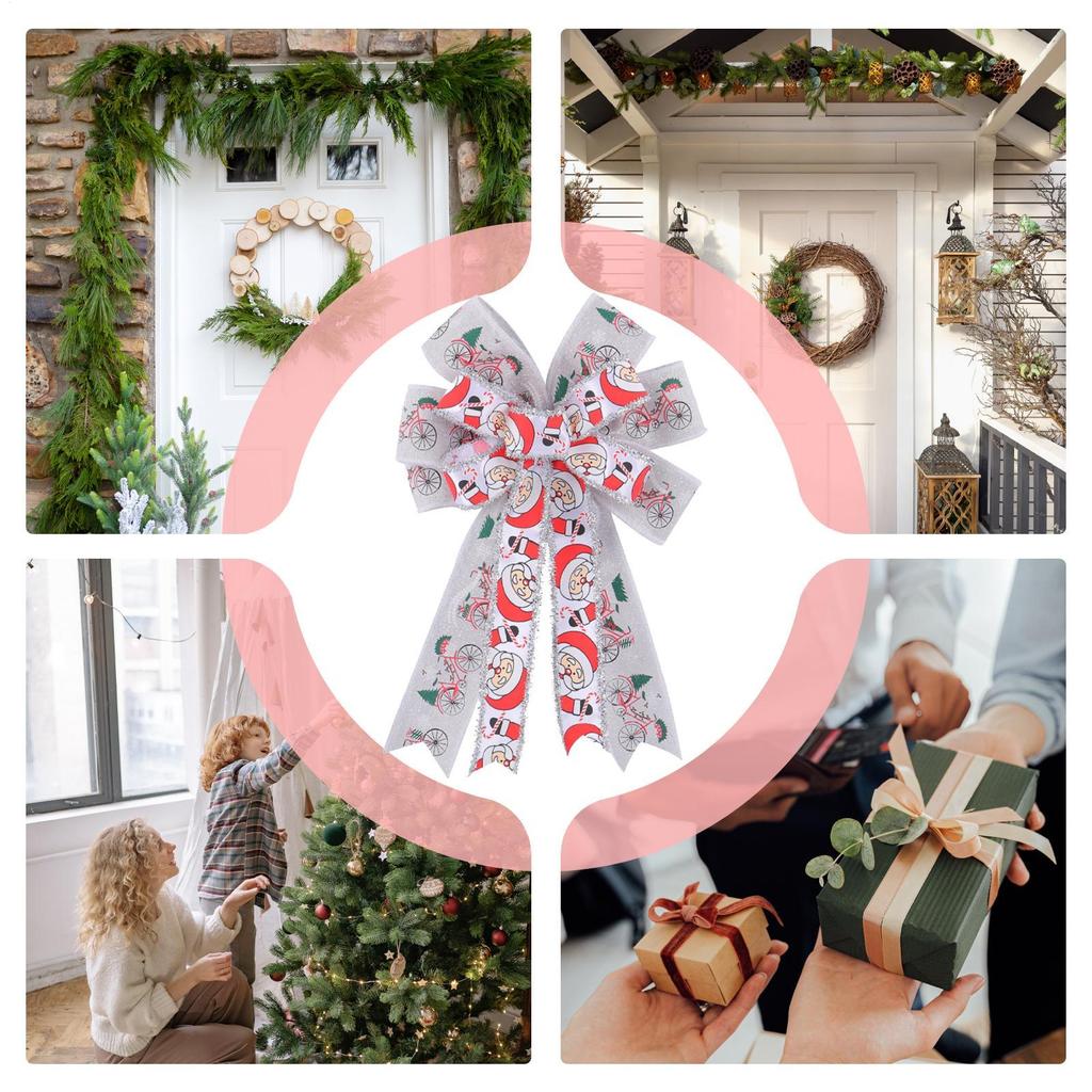 Wreath Bow Double Layer Tree Ornament Christmas Decorative Bows For Farmhouse Bedroom Dormitory Hallway Wedding Outdoor Yard