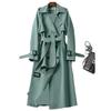 Women's Long Trench Coat Autumn Spring Korean Style Petite British Style Over Knee Dress Coat Jacket