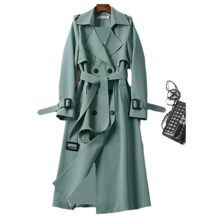 Women's Long Trench Coat Autumn Spring Korean Style Petite British Style Over Knee Dress Coat Jacket