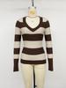 2026 Autumn Winter Slim-fit V-neck Stripe & Wave Pattern Long Sleeve Knit Sweater for Women
