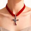 Alloy Gothic Skull Cross Necklace with Ribbon Pendant: Electroplated for a Unique Halloween Style
