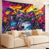 Graffiti Drum Set Tapestry, Colorful Street Art with Musical Instruments, Rock Music Wall Hanging for Living Room Bedroom Decor